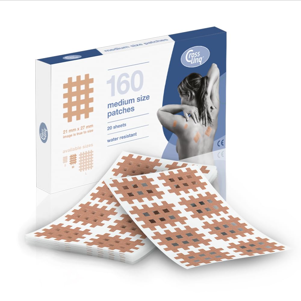 CrossLinq® Acupressure Patches | Acupuncture, and Pain Relief | Edema Relief | CrossTape | Non-Elastic, Grid-Shaped Tapes | Pain Relief Patches | Crosshatch Patches (160 Medium Patches) | Beige