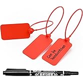 50pcs Luggage Tags Plastic Seals Shipping Label Logistics Sign Tie Bag Tag, Sealing Storage Multi Purpose Name ID Tag with Marker for Suitcases, Backpack, Schoolbag, Car Key (Red)