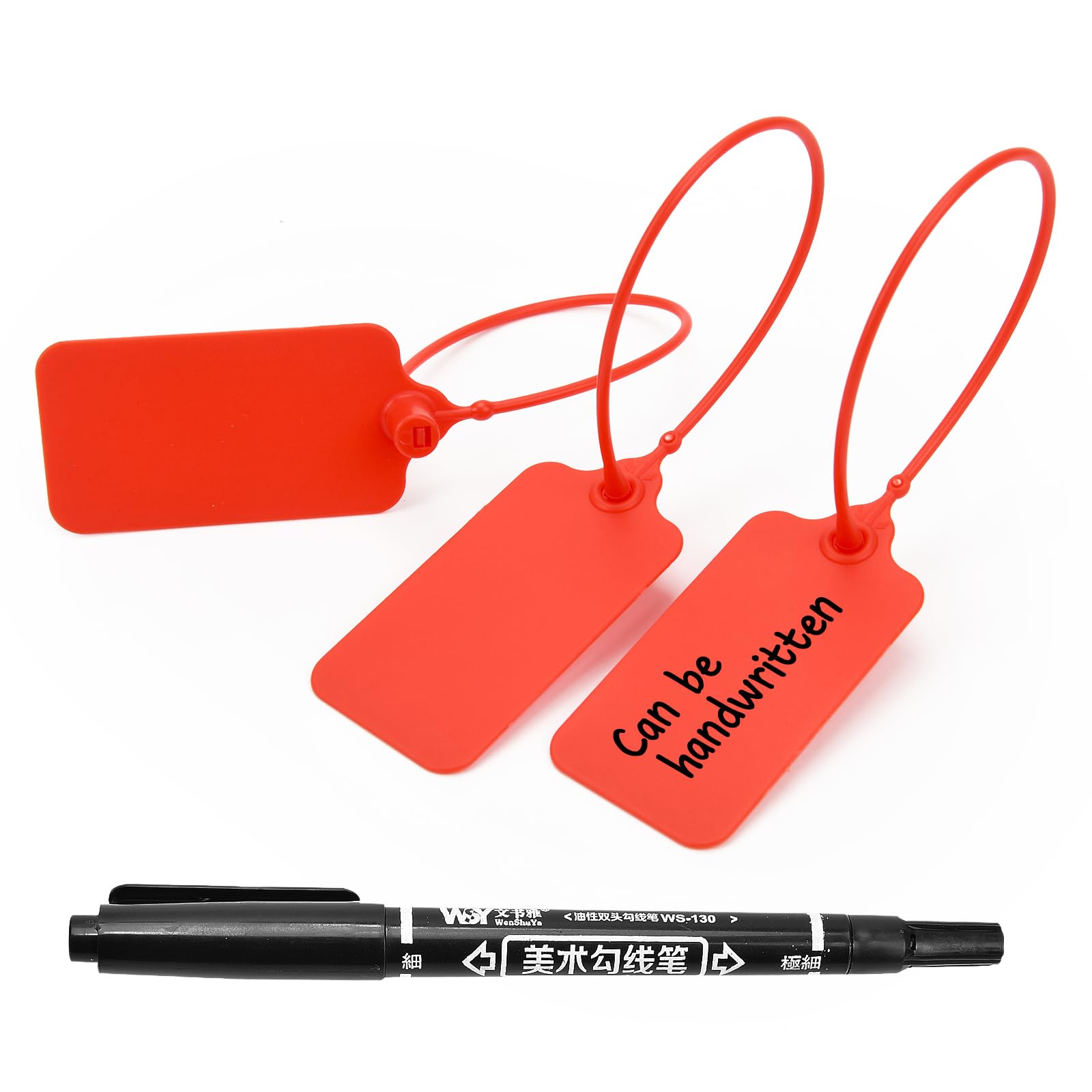 Photo 1 of Plastic Seals Shipping Tags Label Logistics Use Sign Tie, Sealing Storage Multi Purpose Name ID Tag for Backpack, Schoolbag, Car Key, Luggage(100pcs,Red)