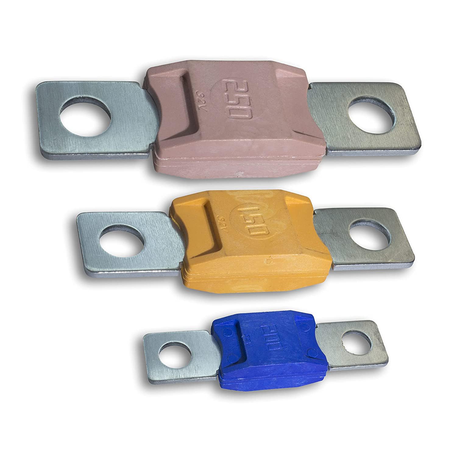 UKCable-Ties MEGA Fuse 150 200 250 AMP Rated Capacity Fuse Set 32V Mega Cylinder Head Heavy Duty Time Delay Characteristics For Boats, Motorhomes, Vehicles, Motorhomes (Total 3 Qty.)