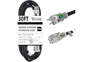 YOJOE Indoor Outdoor Extension Cord with Lighted End, 3 Prong 13A Weatherproof Power Extension Cord, 16 Gauge Heavy Duty 30 ft Black Extension Cord for Garage, Garden and Home, 16/3 SJTW UL Listed