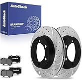 AutoShack Front Vented Drilled & Slotted E-Coated Brake Rotors + Ceramic Pads 6-PC Brake Kit Replacement for 2005-2023 Toyota