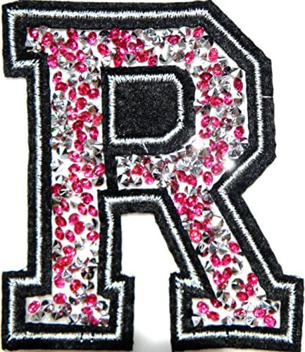 3" (A-Z) Pink Crystal English Letter Character Alphabet Rhinestone Shiny Patch Iron on Embroidered Craft Handmade Baby Kid Girl Women Sexy Lady DIY Accessories Costume (R (2.75"wide x 3"tall))