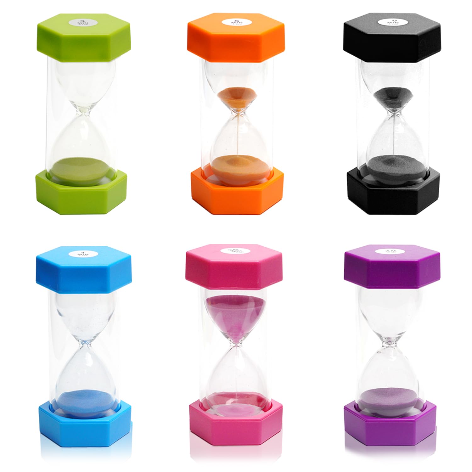 Sand Timer, Hourglass Timer, Color Sandglasses, Kitchen Timer,Time Management Assistant, 1min / 3mins / 5mins / 10mins / 20mins / 30mins, 6 Pcs