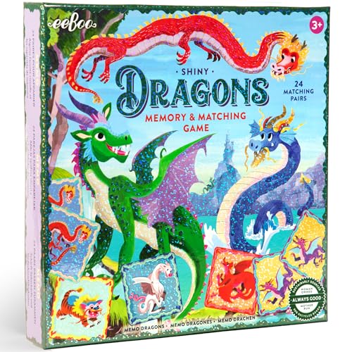 eeBoo: Memory and Matching Game - Shiny Dragons - 24 Pairs, Develops Recognition, Concentration, Memory & Vocabulary Skills, Age 3+