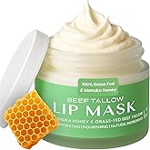 Body Restore Grass Fed Beef Tallow Lip Mask with Manuka Honey – Overnight Lip Treatment for Dry, Chapped Lips – Clean, Natural Lip Balm – Vitamins A, D, E, K – Made in USA – Bergamot