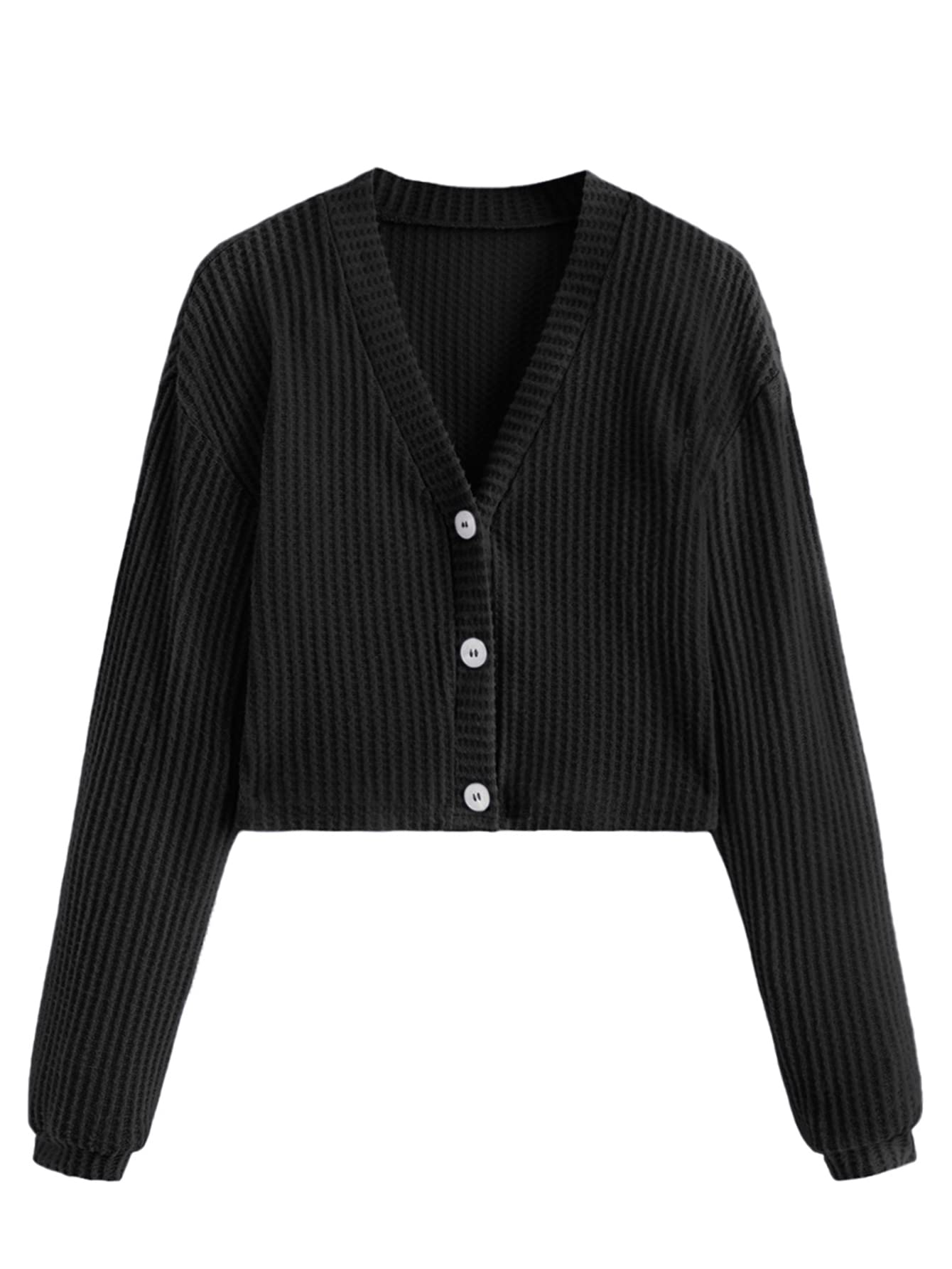 Photo 1 of SweatyRocks Women's Long Sleeve Button Front V Neck Soft Knit Cardigan Sweaters Pure Black S