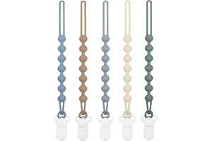 duludulu 5-Pack Silicone Pacifier Clip, One-Piece Silicone Pacifier Holder Clip for Boys & Baby Girl Binky Clips Rust-Free Holders Unisex Newborns Shower Birthday Gifts (Blue)