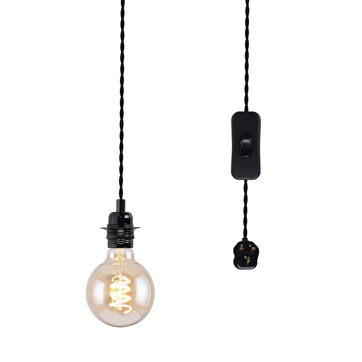 JING Vintage Pendant Light Fitting with Plugin,4.5 Meters Braided