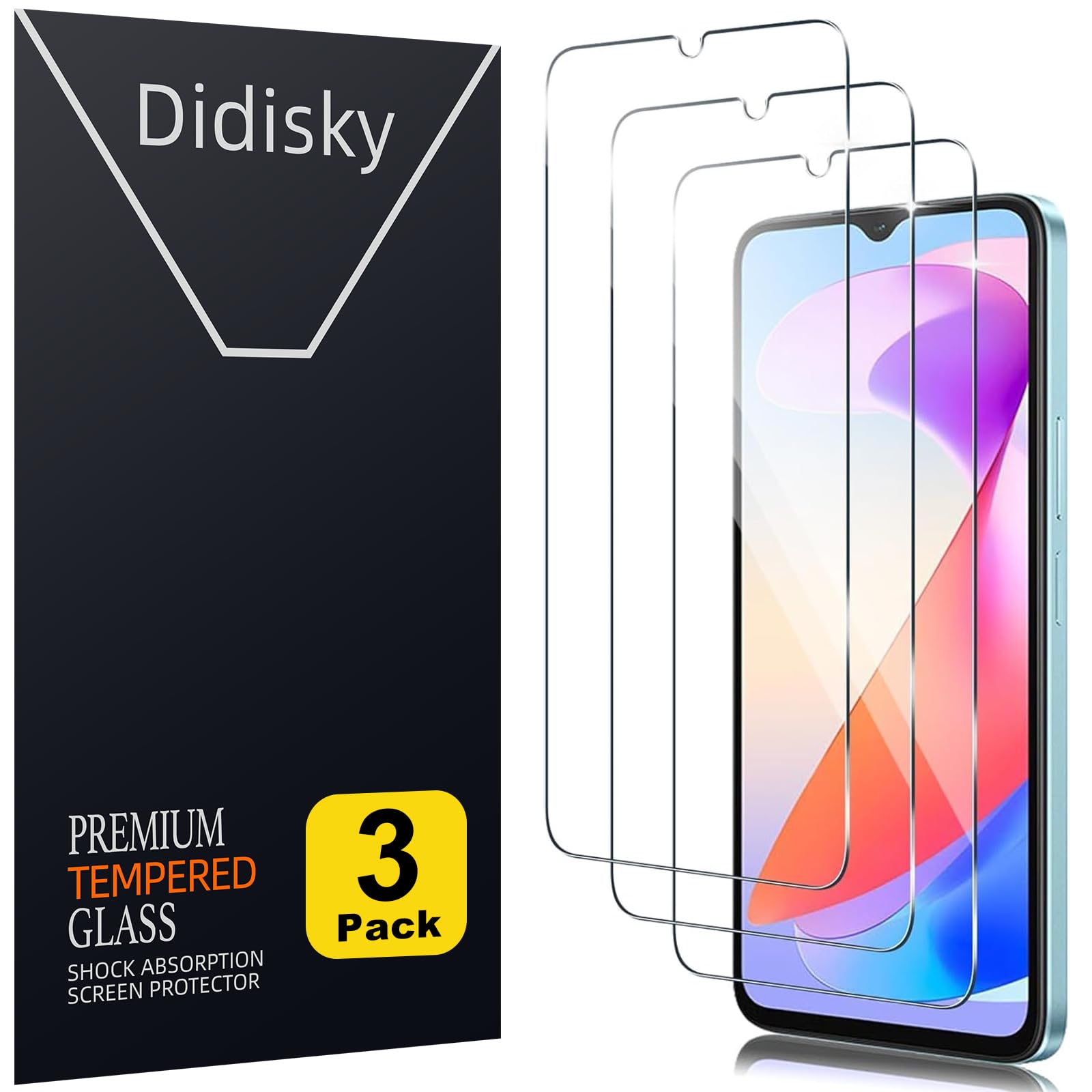 Didisky 3 Pack Tempered Glass Screen Protector for Honor X6a, Scratch-Resistant, 9H Hardness, No Bubbles, High Definition Screen Protector, Easy to Use
