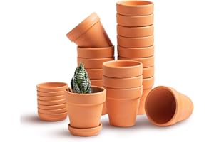 HERDUK 3 inch Terracotta Clay Pots Pack of 18, Small Plant Pots with Drainage Holes and Saucers, Mini Nursery Plant Pots for Succulents, Cactus, Indoor,Outdoor,Halloween Decor