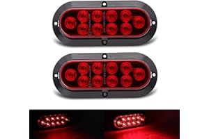TMH 6" Oval Red LED Trailer Tail Light Surface Mount 10 LED Waterproof Stop Brake Turn Trailer Lights for Truck RV Bus Lorry Low-High Brightness 12V DC, 2PCS