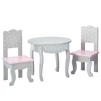 Olivias Little World - 18 inch Doll Furniture - Table and Chair Set (Grey Polka Dots)