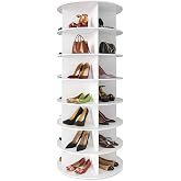 SpaceAid 7 Tier Rotating Shoe Rack Tower, Spinning Shoe Display Lazy Susan, Revolving 360 Shoe Rack Storage Round Carousel, Vertical Handbag Rotate Shoes Closet Organization (7-Tier White)