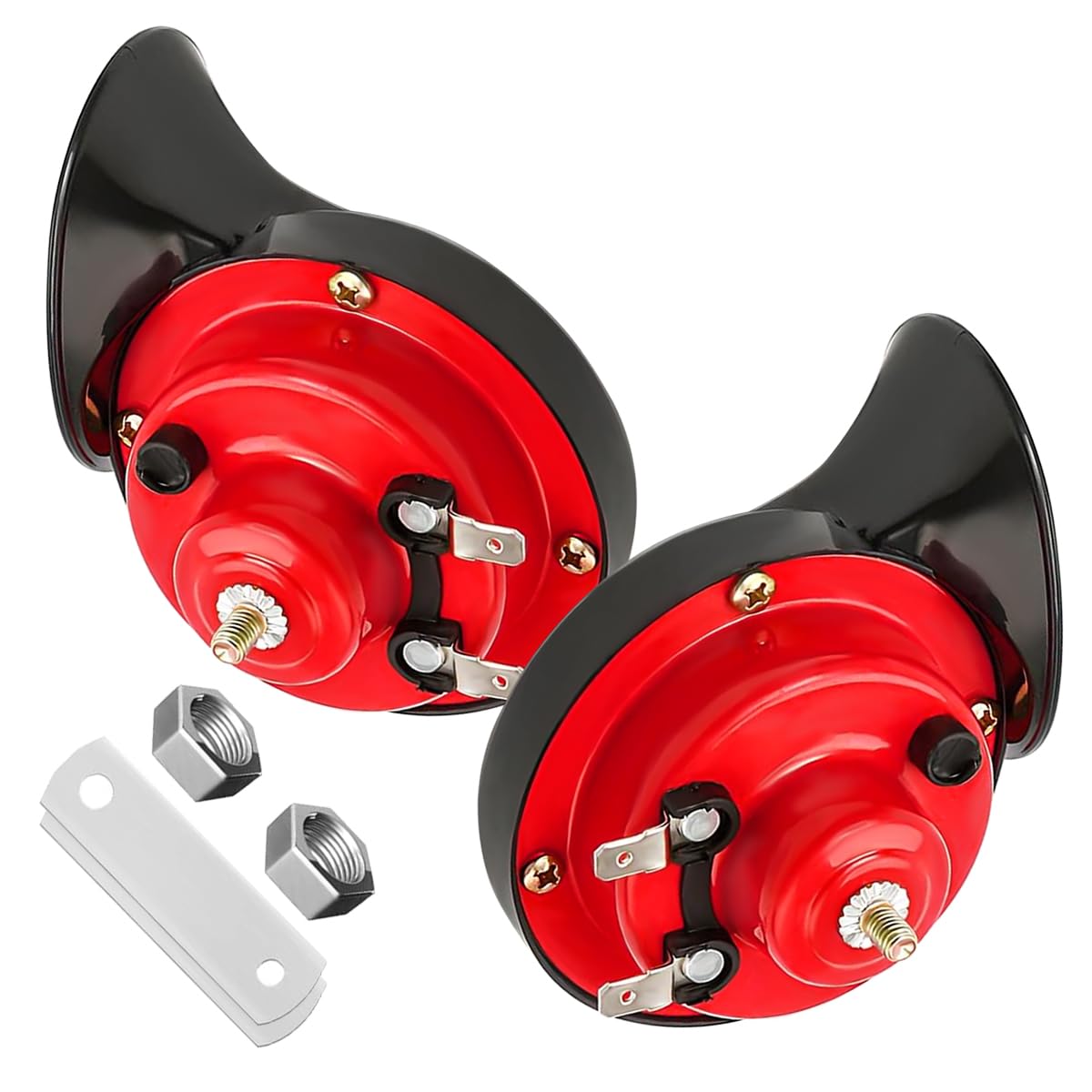 Photo 1 of Yourkar 2 PCS Loud Car Horn, 12V Waterproof Snail Electric Horn, 300DB High Tone Horns Replaces for Cars, SUVs, Trucks, Motorcycles, Electric Cars, Universal Car Accessories (Red)