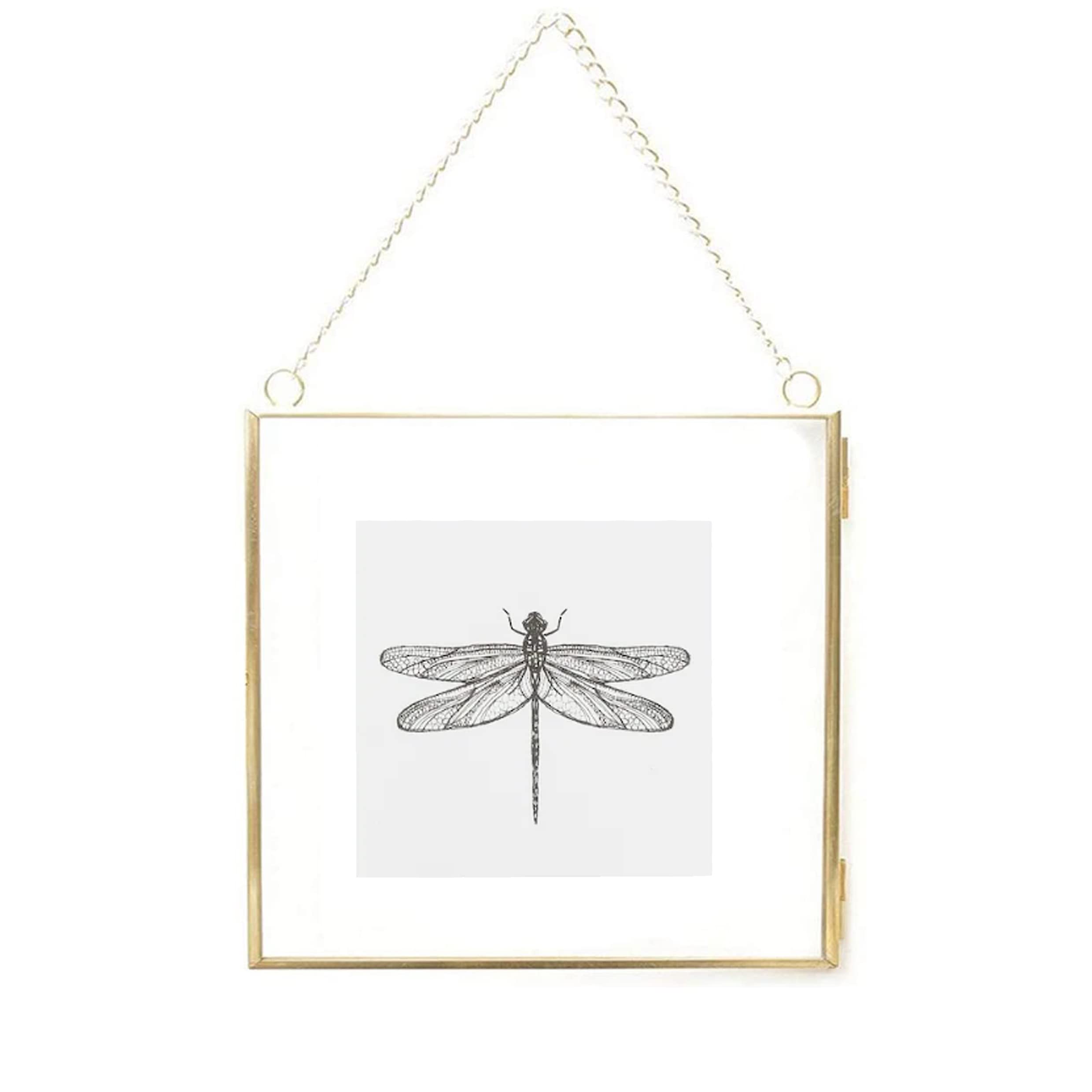 20x20cm Picture Frames Made of Copper Brass Hanging Floating Glass Photo Frame Gold Geometric Ornament Plant Specimen Clip Decor Card Artwork Picture Display Holder, Glass Frame Only