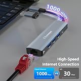 Clomnpe 5 In 2 USB C Hub Gigabit Ethernet 1000M 3x USB 3.0 USB-C for MacBook XPS view 3