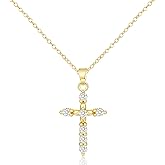 Hothrty Gold Cross Necklace for Women Dainty Fashion 14K Gold Plated Zircon Cross Pendant Necklace Trendy Simple Small Cute Aesthetic Necklace Jewelry Accessory Gifts