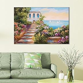 Canvas Wall Art of European Villa Overlooking Ocean Oil Painting | 12" x 18"