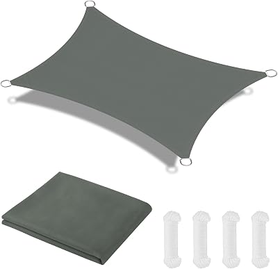 OFFCUP 3x4m Sun Shade Sail Rectangular Canopy Grey 90% UV Block 160gsm