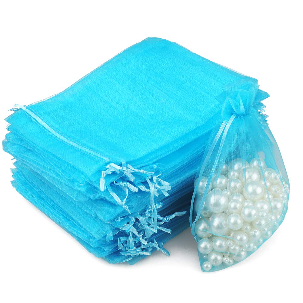 jijAcraft Light Blue Organza Bags, 10x15CM Organza Gift Bags, 100Pcs Jeweller Pouches Drawstring Bag, Medium Party Sweet Bag For Wedding, Birthday, Christmas, Gift Wrapping