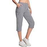 MAGCOMSEN Women's Hiking Capris Pants Cargo Lightweight Stretch Water Resistant Joggers with 5 Pockets for Outdoor