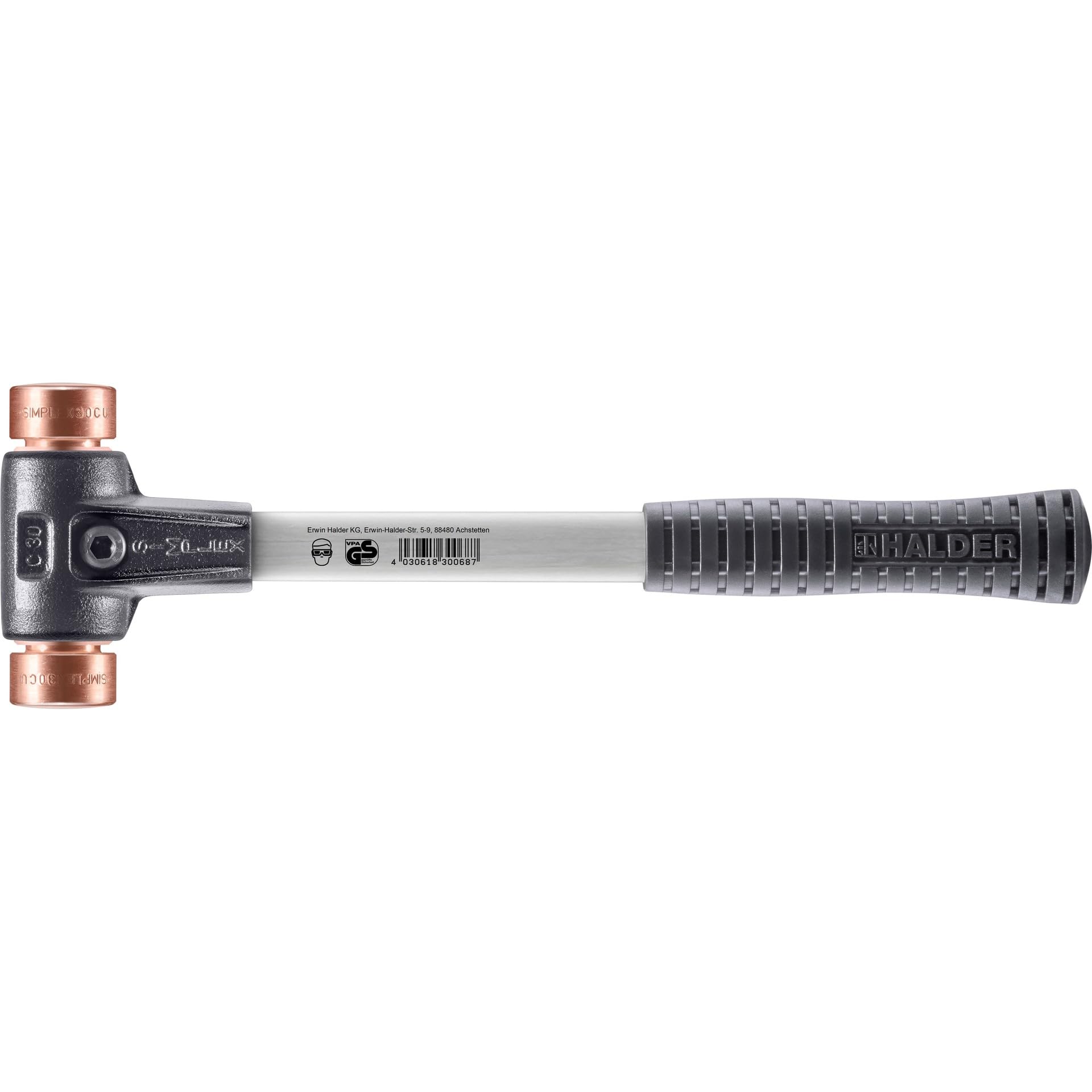 Halder 3704030 "Simplex" Copper Soft-Face Mallet with Fibre-Glass Handle, Multi-Colour, 30 mm