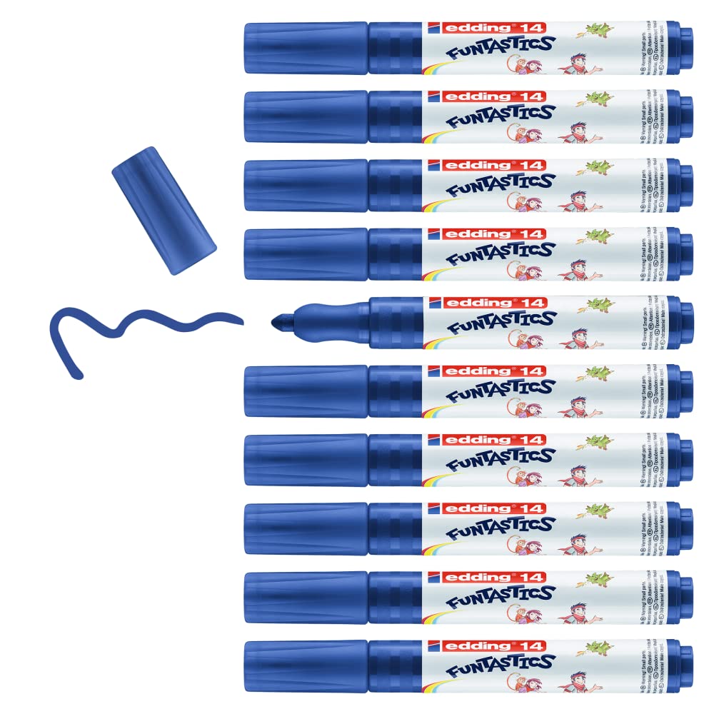 edding 14 FUNTASTICS - 10 colouring pens for children - blue - round nib 3 mm - for colouring fun on light-coloured paper and card - washable from skin and textiles