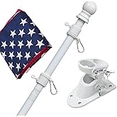 Flag Poles for Outside House with American Flag 3x5 - Flag Pole Kit includes 6ft Tangle Free House Flag Pole,Embroidered US Flag,Holder Bracket,Residential Flag Pole for House,Porch,Outdoor-White