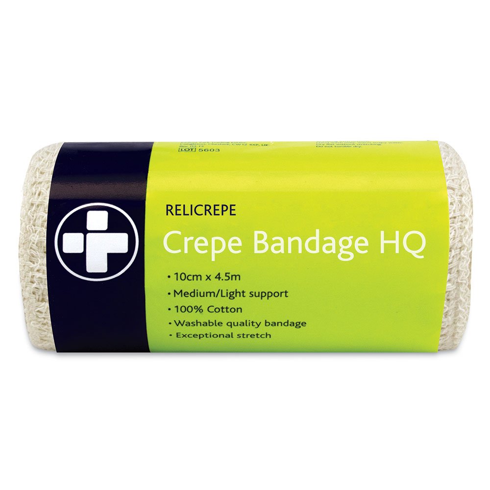 Reliance Medical Relicrepe Crepe Bandage HQ - Washable and Stretchable, Suitable for Treating Sprains, Strains and Minor Aches, 10 cm x 4 m, Pack of 10