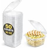 Smygoods Hinged Lid Clamshell Container, 16 Ounces, Clear Plastic, Rectangular, Leak Resistant, 50 Count
