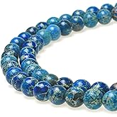 JarTc Natural Stone 6 Colors Sea Sediment Imperial Jasper Round Loose Beads for Jewelry Making (12mm, Light Blue)