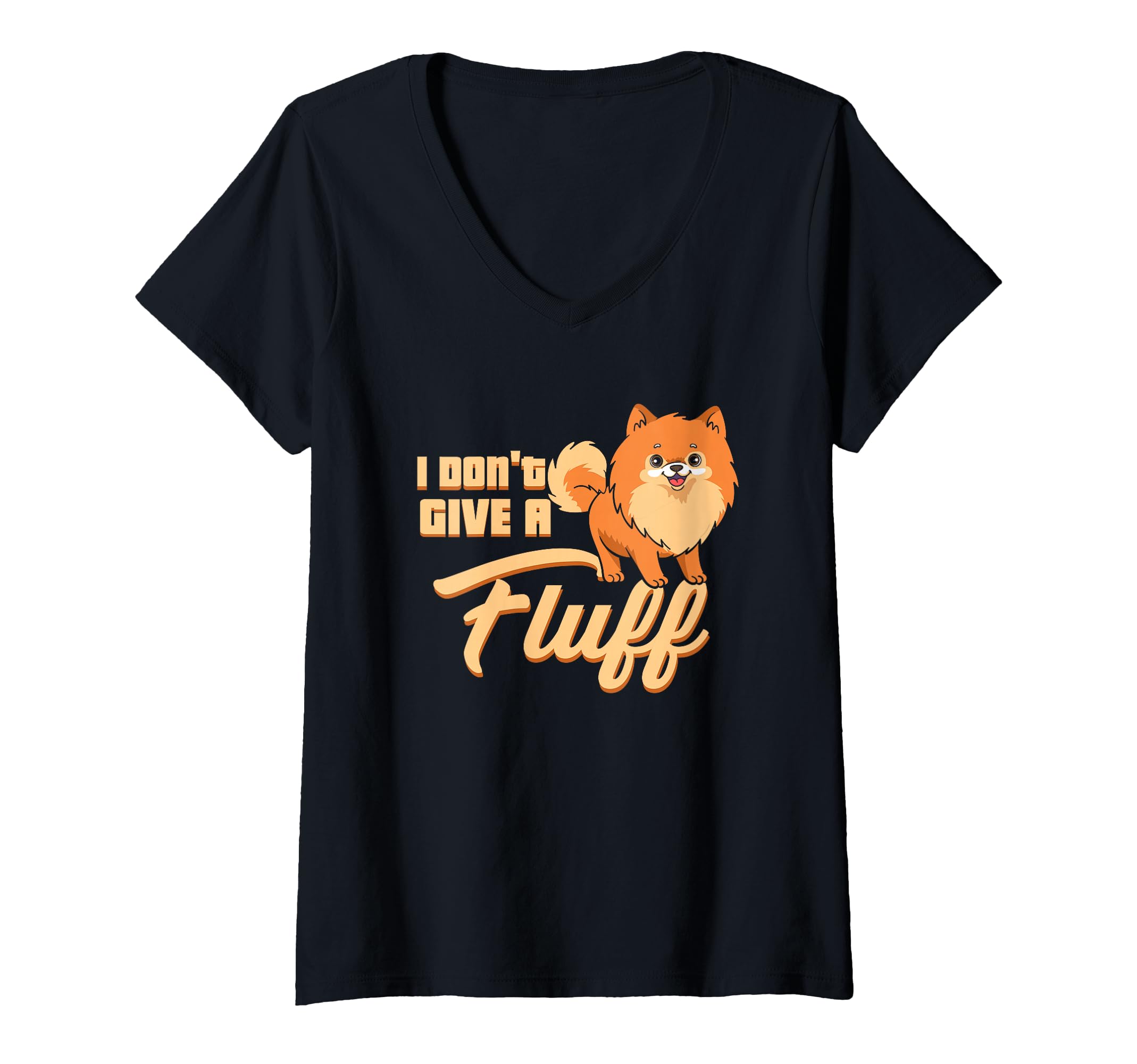 Women's I Don't Give A Fluff Funny Pomeranian Dog V-Neck T-Shirt