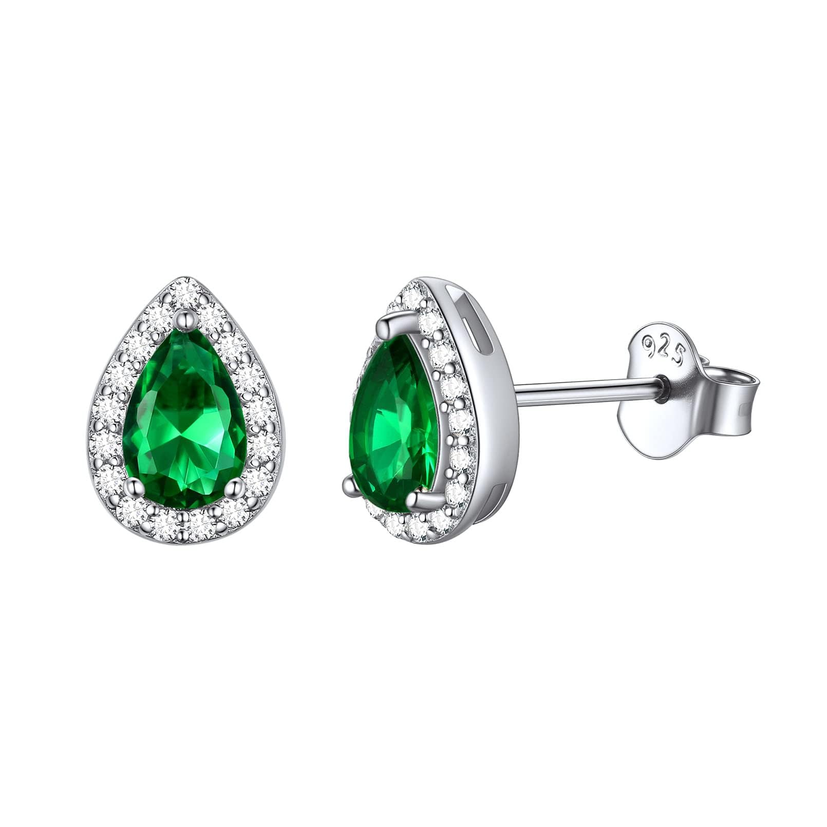 ChicSilver Earring for Women Sterling Silver Emerald Birthstone Green Earrings Solid Silver Pear Cut Studs May Birthday Jewellery