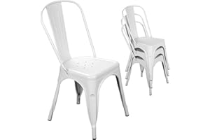 Nazhura Metal Dining Chair Farmhouse Tolix Style for Kitchen Dining Room Café Restaurant Bistro Patio, 18 Inch, Stackable, Waterproof Indoor/Outdoor (Sets of 4) (White)