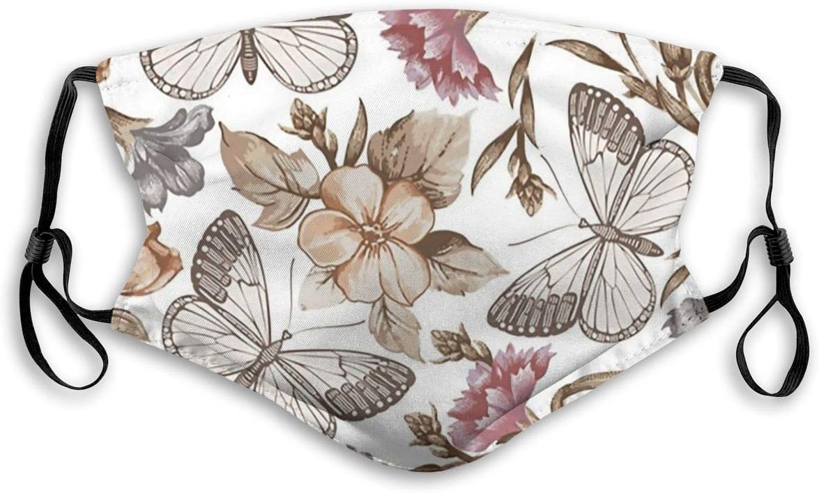 Fillter for Women Butterfly Flower Warm Cold Replaceable Ear Loops for Running Double Protection