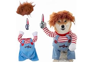 NXQILIXIANG Pet Deadly Doll Dog Costume, Chucky Dog Cosplay Funny Costume Halloween Christmas Dog Clothes Party Costume for Small Medium Large Dogs (S: Chest circumference 17"-21")
