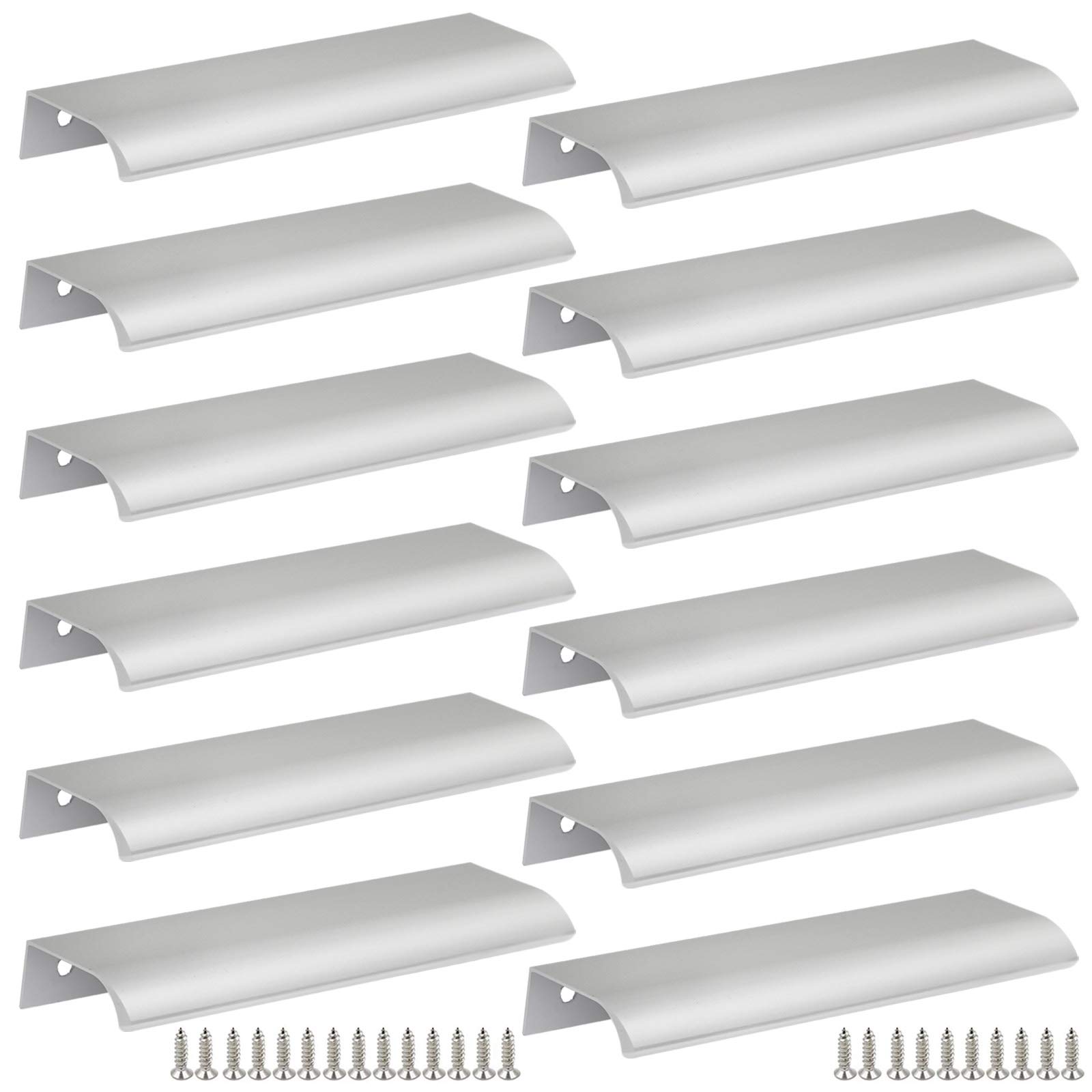 Qjaiune Back Mount Finger Edge Pull 150mm/5.9", luminum Hidden Handle Concealed Tab Pulls for Home Kitchen Living Room Door Drawer Cabinet (12Pcs, Silver)