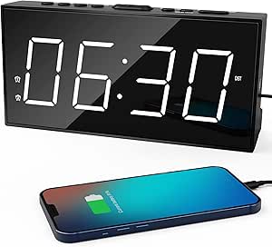 Alarm Clock for Bedroom, Dual Alarm Clock with USB Charger, 7.5" Dimmable Digital Clock Large Display, Bedside Clock with Battery Backup,Snooze,4 Level Volume Alarm Clock for Heavy Sleeper Adults Kids