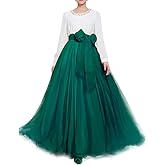 Women Wedding Long Maxi Puffy Tulle Skirt Floor Length A Line with Bowknot Belt High Waisted for Wedding Party Evening
