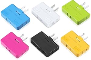 ETwinCoo 3 Way Flat Wall Outlet Extender, 2 Prong Mini Flat Wall Plug Adapter, Rotatable Flat Outlet Adapter(Easy Install & Safe), Type A,Multiple Color (6 Pack)