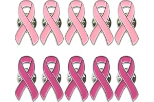 CHEROO 10 Pack Pink Ribbon Breast Cancer Awareness Lapel Pin Two Color Bundle (10 PACK)