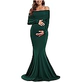 Glampunch Off Shoulders Maternity Dress Long Sleeve Ruched Maternity Gown Baby Shower Photography Pregnant Dress