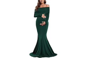 Glampunch Off Shoulders Maternity Dress Long Sleeve Ruched Maternity Gown Baby Shower Photography Pregnant Dress