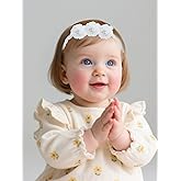 ICKEYOU Baby Girl Hairbands Lace Handmade Stretchy Soft Flower Hairband Toddler Headbands with Pearls Hairbands for Infant Newborn Head Band (White Flowers, Elastic)