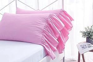 MEANING4 2-Pack Pink Pillow Cases Shams Covers with Long Ruffles Mermaid Fishtail Pure Cotton Queen Size 30”X20 Boudoir