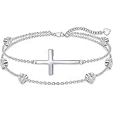 Prismata Cross Birthstone Bracelet 925 Sterling Silver Adjustable 12 Months Birthstone Cross Bracelet Religious Jewelry Gifts for Women Her,with 7"+2" chain