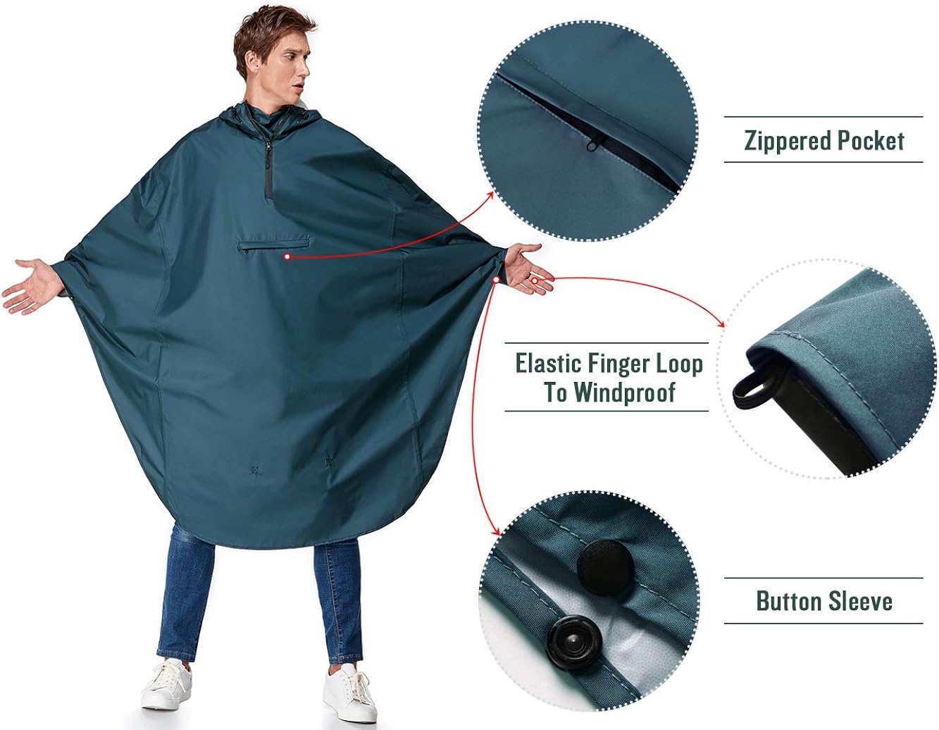 Waterproof Cycling Hiking Rain Poncho Coat for Women Men (Deep Blue): Clothing