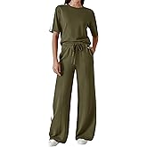 PRETTYGARDEN Women's 2 Piece Sets Summer Casual Short Sleeve Tops Wide Leg Pants Matching Lounge Set Vacation Travel Outfits