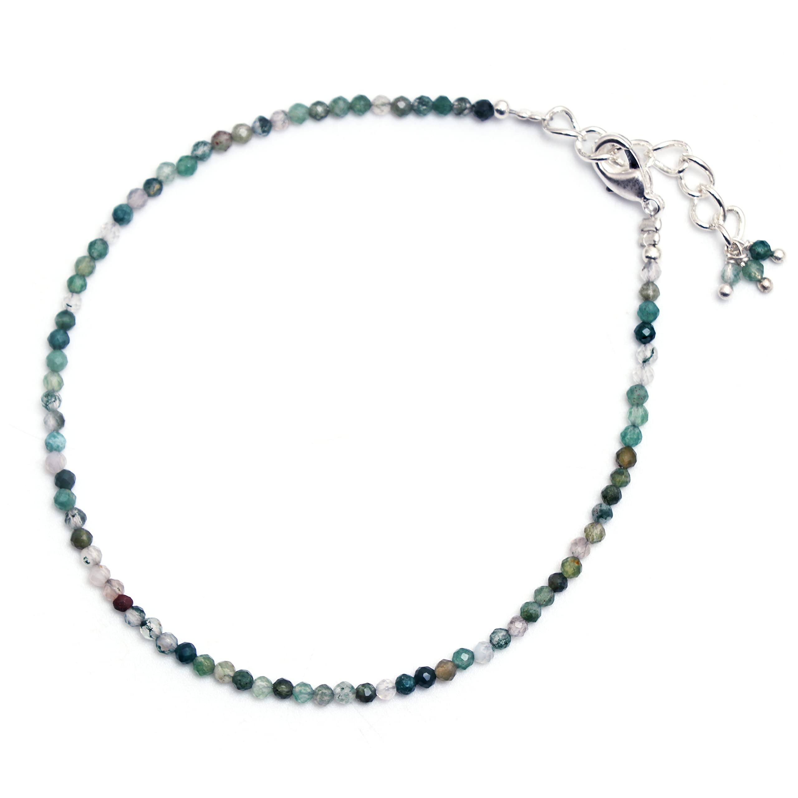 Gempires Natural Ruby Zoisite Beads Beaded Bracelet Dainty Handmade Crystal Bracelet with 8 Inch Silver Plated Hypoallergenic 8 Inch Adjustable Chain Gifts For Women